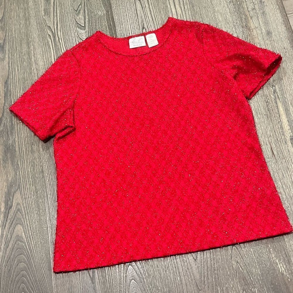 Kathie Lee Collection Top Short Sleeve Crewneck Textured Red Size 18W/20W